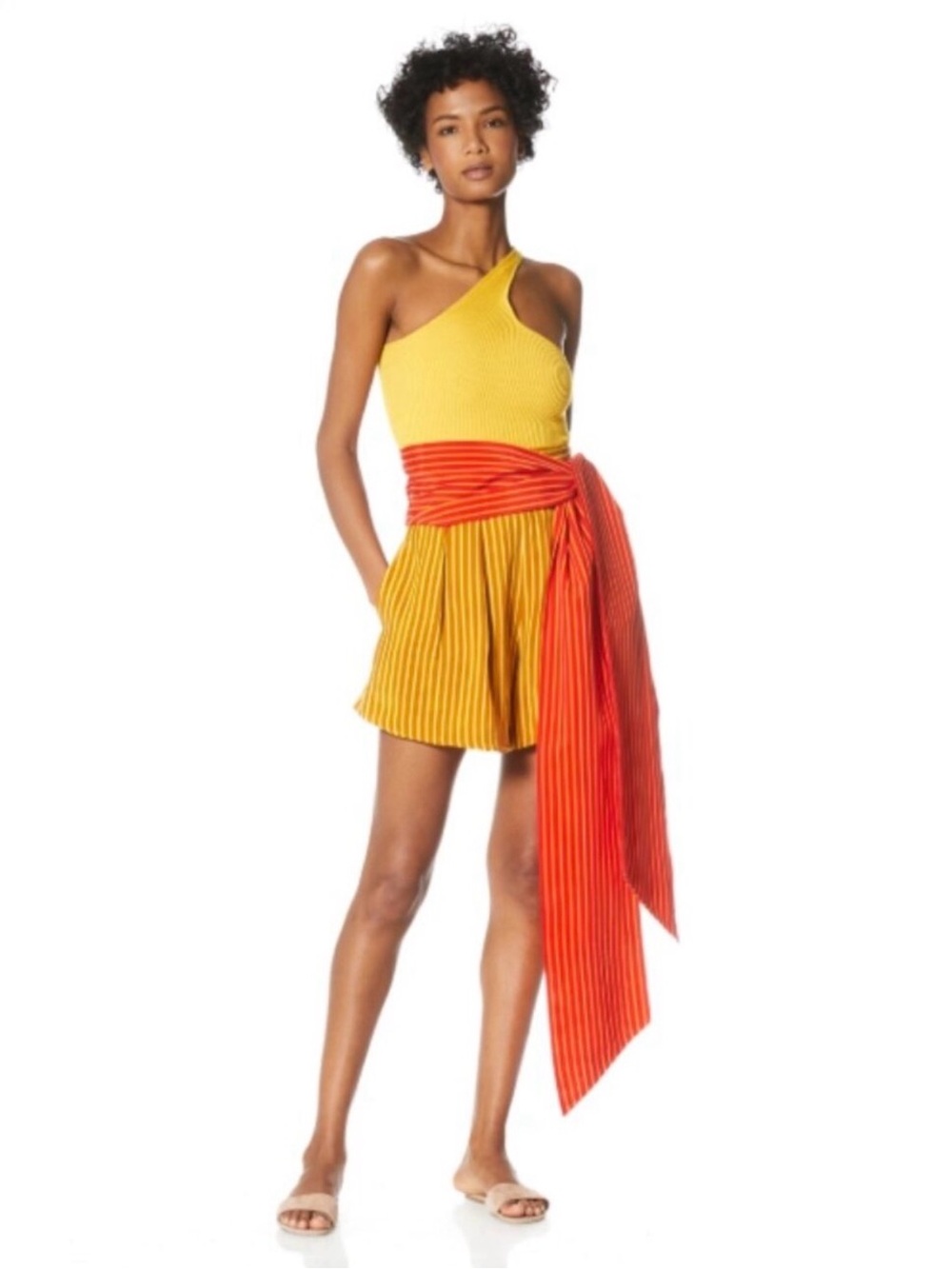 NWT AMUR Leonora Mini Shorts in Yellow and Orange Stripe with Tie Waist, Size 2